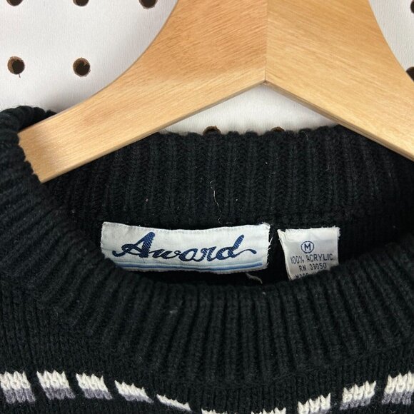 Chunky Multicolor Knit Sweater Size Medium Black White Western Aztec Grandpa 90s - Picture 6 of 7